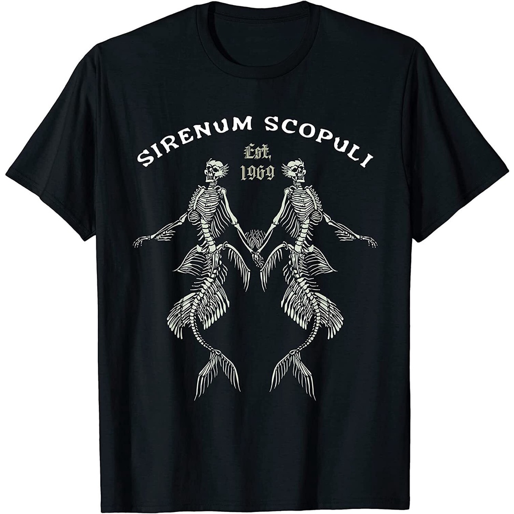ใหม่จํากัด Goth Punk Siren Mermaid Skeleton Sirenum Scopuli Skull เสื้อยืด