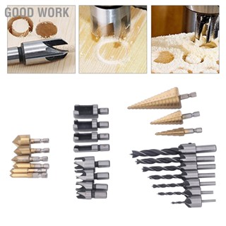 Good Work 26Pcs Chamfer งานไม้เครื่องมือเจาะ Countersink เจาะ Bit L ประแจเครื่องตัดปลั๊กไม้ Step Automatic Center Punch