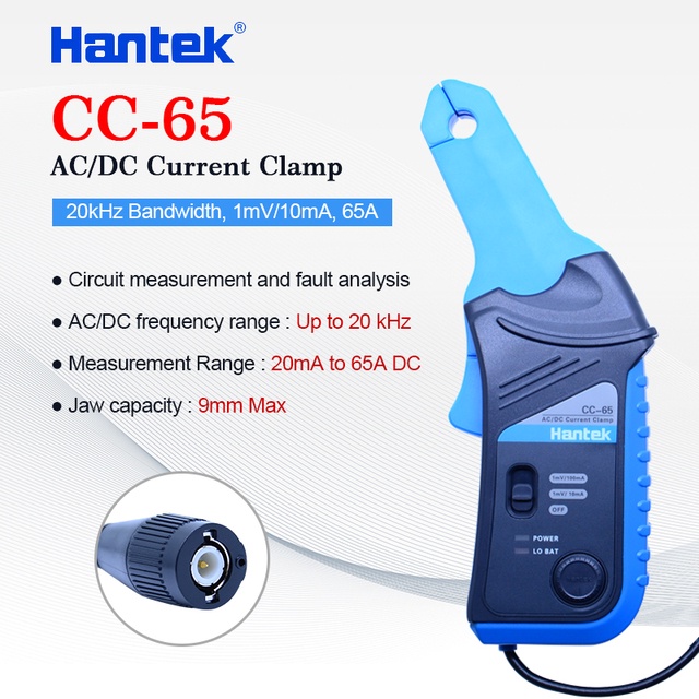 Hantek AC/DC Current Clamp Meter CC-65 CC-650 AC/DC 20KHz 400Hz Bandwidth 1mV/10mA 65A/650A พร้อมปลั