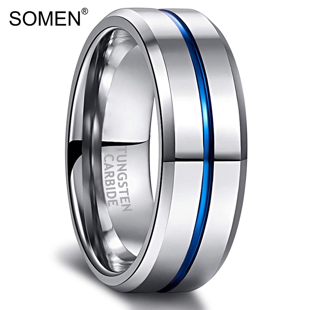 Somen แหวนทังสเตน 8 มม. สีเงิน สําหรับผู้ชาย ไซซ์ 6-15