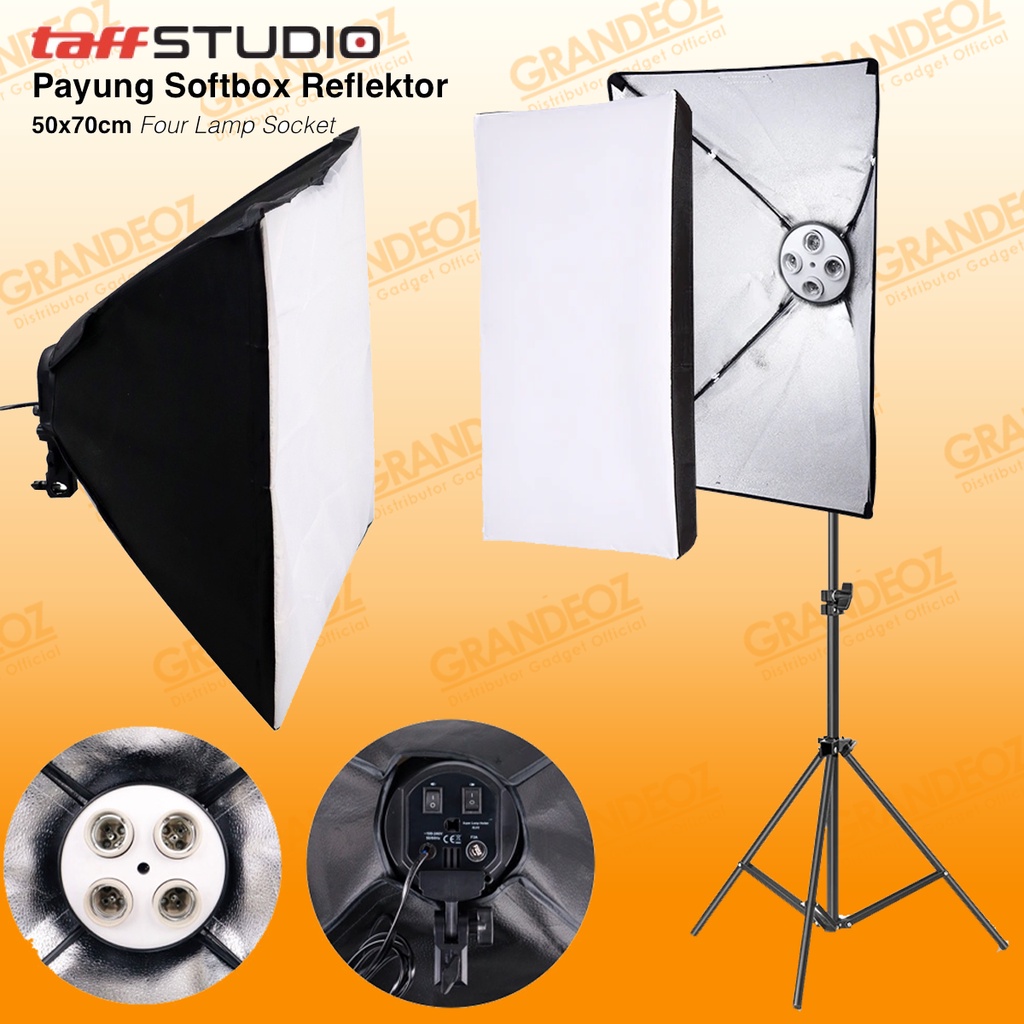 SOFTBOX 50x70 ซม.4 ซ็อกเก็ต E27 + ขาตั้งไฟ 2M + กล่องนุ่มสตูดิโอขาตั้งกล้องสตูดิโอถ่ายภาพ 50 ซม.70 ซ