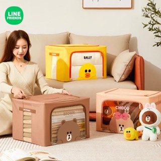 [Line Friends] ตะกร้าผ้าฝ้าย ผ้าลินิน แบบพับได้ เป็นระเบียบ สําหรับเก็บเสื้อผ้า ผ้าห่ม ใช้ในครัวเรือน