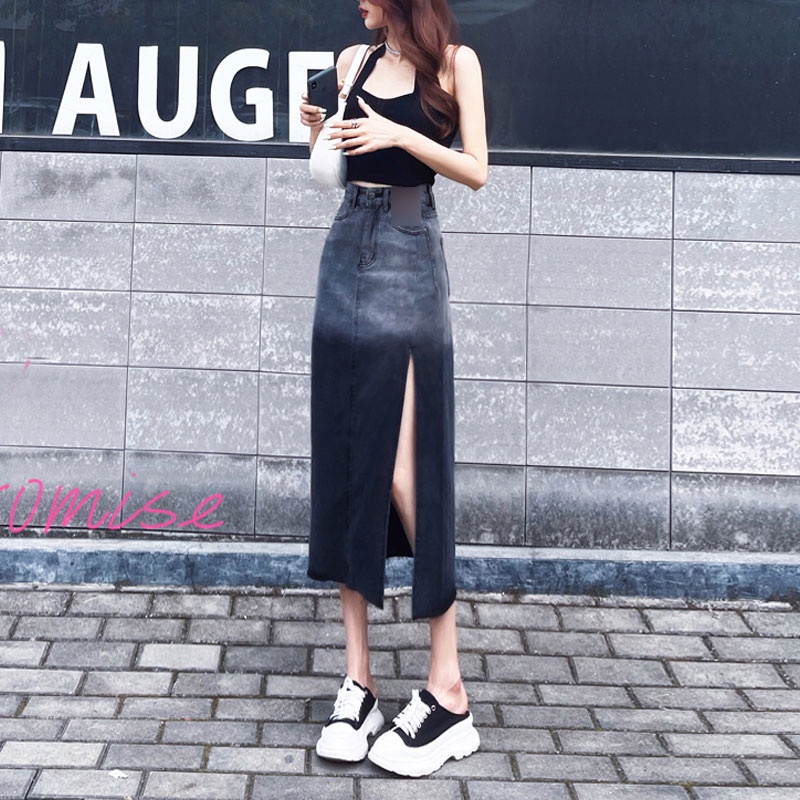 กระโปรงยีนส์  ส่งจากไทย ครบสี กระโปรงยาวทรงเอง ผ่าข้าง เอวสูง ผู้หญิง สีฟ้าอ่อน สีดำ - รูปที่ 5