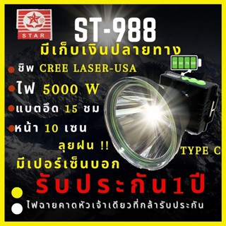 [ศูนย์ไทย รับประกัน 1 ปี หลอด LASER-USA] ไฟฉายคาดหัว 5,000 วัตต์ TYPE C  แบต8,000mAh ส่องไกล5000เมตร ลุยฝน หน้า 10 เซ็น