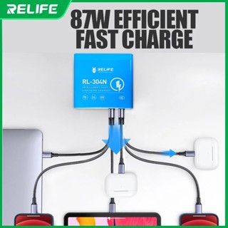 RELIFE RL-304N 87W PD + QC 3.0 LCD อัจฉริยะหน้าจอFastCharge6ช่องเสียบชาร์จสำหรับIP/HW/VI/OP/MI/MZ/SAMดิจิตอลอุปกรณ์ชาร์จ