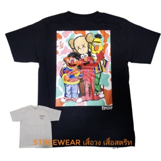 เสื้อยืด ripndip x kaws เสื้อแขนสั้น oversize streetwear