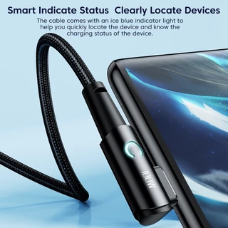 Toocki USB ประเภท C ไปยัง USB C สาย 90 องศาข้อศอก PD 100 วัตต์ชาร์จไฟรวดเร็ว LED สายข้อมูลสำหรับ แล็ปท็อปประเภท C สายข้อมูล