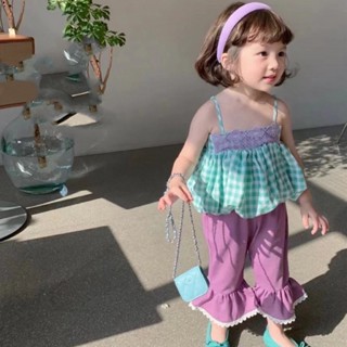 FiFi Baby พร้อมส่ง น่ารักมาก! ชุด 2 ชิ้น ชุดเสื้อผ้า+กางเกง กางเกงขาบาน ชุดเด็กผู้หญิงสไตล์เกาหลี สวมใส่สบาย ไม่ร้อน