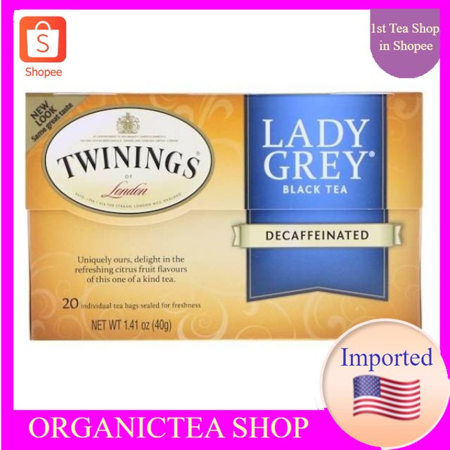 ชา ทไวนิงส์ Twinings, Lady Grey Black Tea, Decaffeinated, 20 Tea Bags พร้อมส่ง