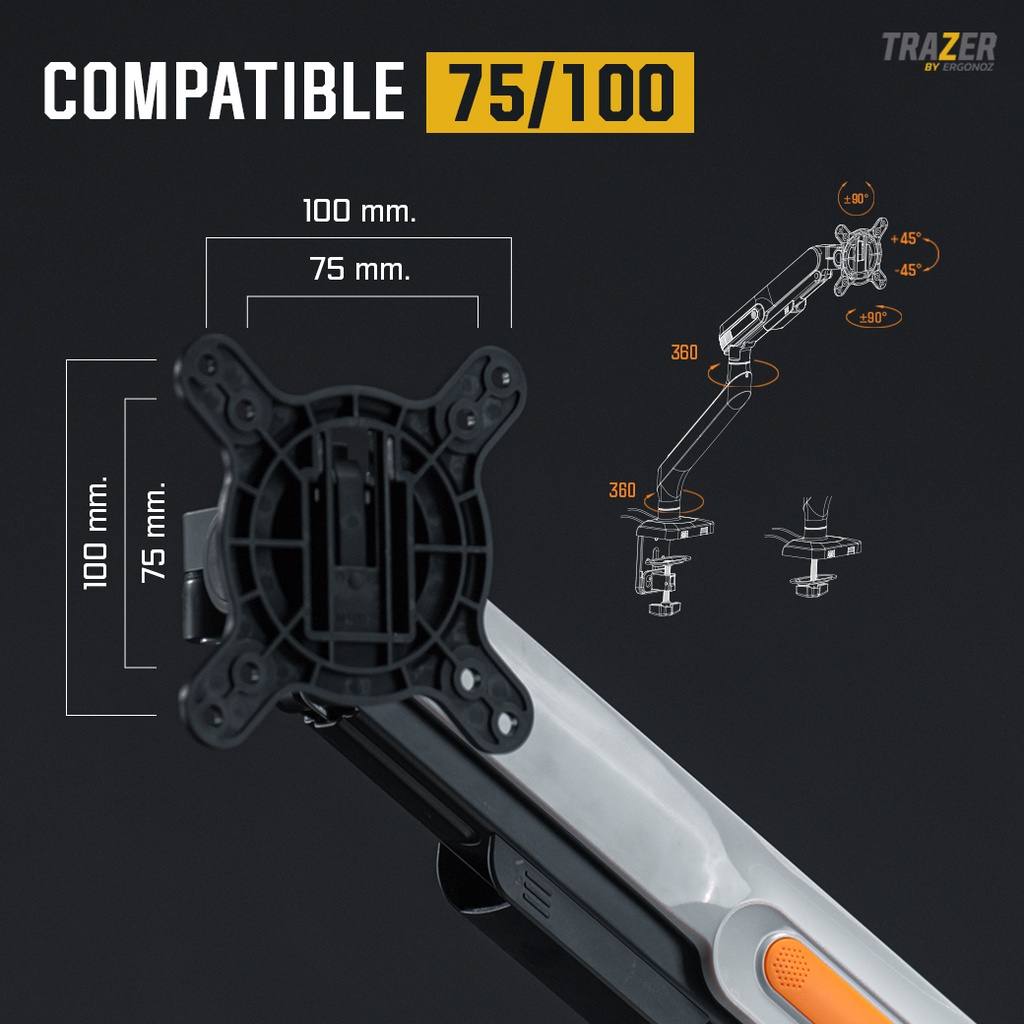 ERGONOZ ของแท้ 100% แขนจับจอ ขาตั้งจอคอมพิวเตอร์ Monitor Arm รุ่น TRAZER สำหรับหน้าจอ 17 - 32 นิ้ว