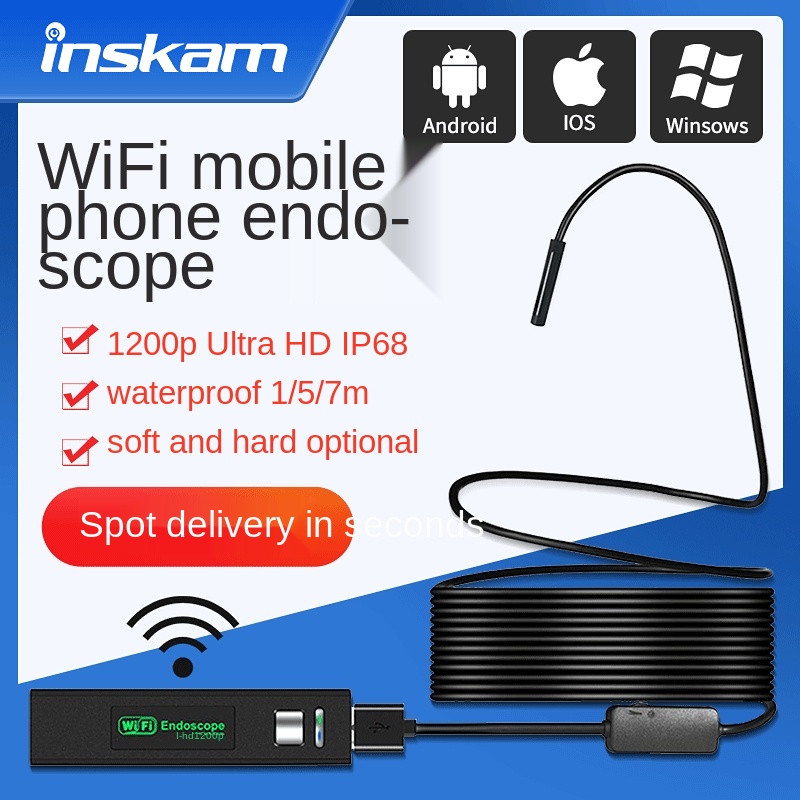 New WiFi Endoscope 1200P Ultra HD IOS Endoscope Hard Wire Waterproof