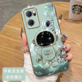 เคสโทรศัพท์มือถือ ขอบตรง ลายนักบินอวกาศ พร้อมขาตั้ง สําหรับ Oppo A53 2020 A3S A12E A15 A15S RENO 4F RENO 5F