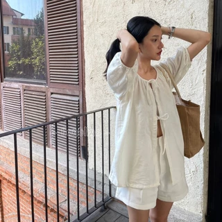 (สินค้าพร้อมส่ง) เสื้อคลุมมินิมอล (V06) ผ้าฝ้าย ผ้านิ่มมากกก Cotton linen blouse
