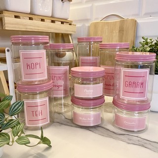 Toples Bumbu Dapur  Tutup Pink Alumunium Toples Serbaguna Free Stiker Vinyl