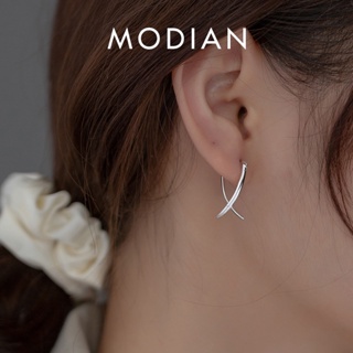 Modian ต่างหูห่วง เงินสเตอร์ลิง 925 สไตล์แอปสแตรกท์ เรียบง่าย เครื่องประดับ สําหรับผู้หญิง