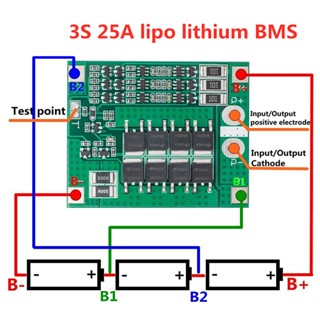 ขายดี บอร์ดป้องกันแบตเตอรี่ลิเธียม 3S 25A Li-ion ไฟ LED สมดุล สําหรับสว่านมอเตอร์ 12V