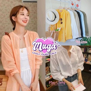 MG0038 เสื้อคอจีน ผ้าลินินสลาฟ ไซส์​ใหญ่​ แขนยาว ใส่สบายไม่ร้อน สาวอวบ Piao-Liang​