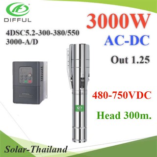 ปั๊มน้ำบาดาล AC DC 4 นิ้ว BLDC 3000W ท่อออก 1.25 นิ้ว โซลาร์ปั๊ม พร้อมกล่องคอนโทรล Head 300m. รุ่น AC-DC-4