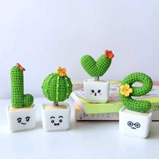 [AG]4Pcs Cactus Flower Figurine Decorative Micro Landscape Lovely LOVE Resin Small Potted Cactus Car Decoration for Home