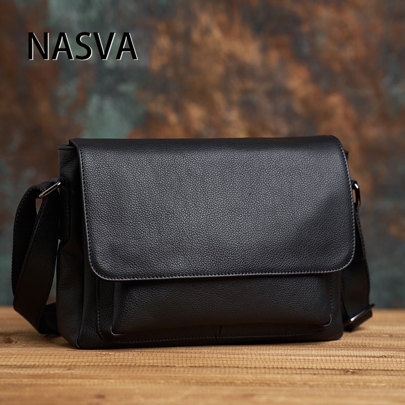 NASVA หนังแท้ไหล่ Casual Retro Crossbody กระเป๋าแนวโน้มธุรกิจ Handmade Crossbody กระเป๋าหนังเหมาะสําหรับ 9.7 นิ้ว Ipad