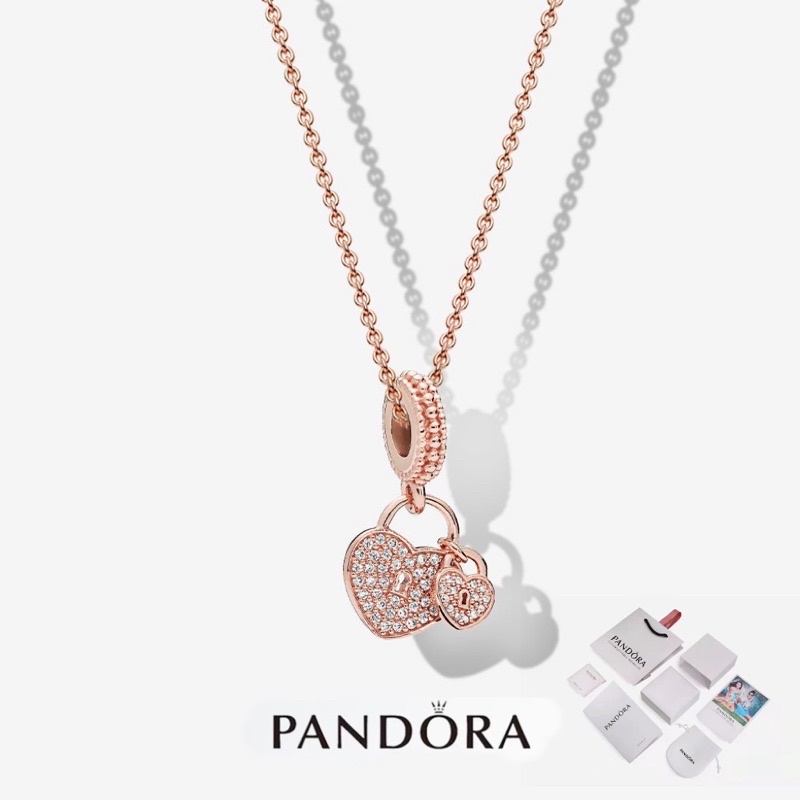 [ส่งจากกรุงเทพ]Pandora สร้อยคอ สร้อยคอพร้อมจี้ สร้อยคอจี้หัวใจ Love Lock Necklace ของขวัญสำหรับคนพิเศษ ของแท้ 100%