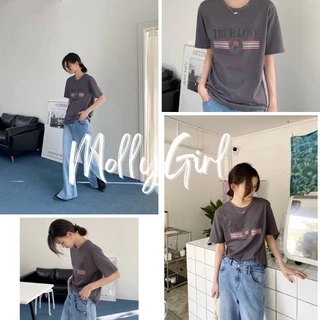 Mollygirl เสื้อยืดคอกลมสกรีนลาย เสื้อยืดคอกลม เสื้อยืด