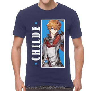 Genshin Impact Childe T Shirt Mens 100% Cotton Print T-shirts Graphic Tshirt Short Sleeve Game Anime Tees Tops_03