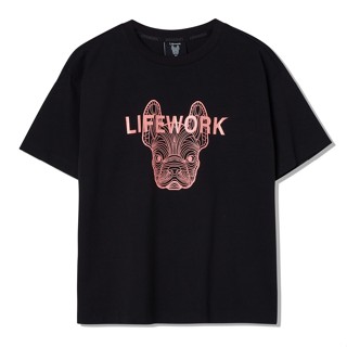 Lifework เสื้อยืดแขนสั้น พิมพ์ลาย สไตล์ฝรั่งเศส คลาสสิก