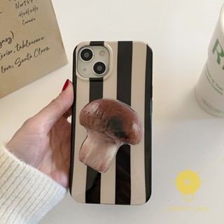 For เคสไอโฟน 14 Pro Max [Stripe with Mushroom Pop Stand] เคส Phone Case For iPhone 14 Pro Max Plus 13 12 Mini 11 For เคสไอโฟน11 Ins Korean Style Retro Classic Couple Shockproof Protective TPU Cover Shell