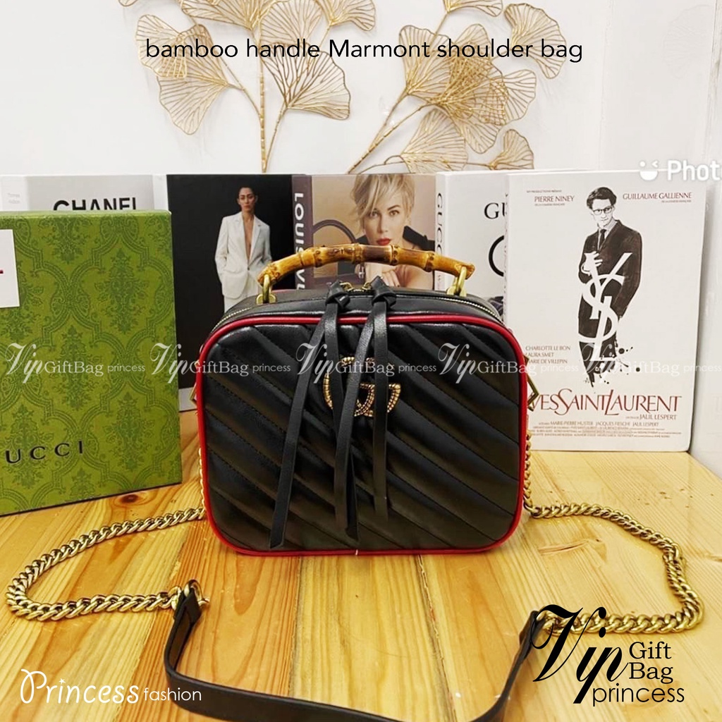 GUCC! GG MARMONT WITH BAMBOO / Gucci bamboo handle Marmont shoulder bag กระเป๋าสะพายดีไซน์ล้ำ