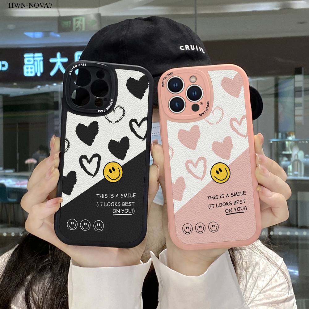 Huawei Nova 7 7I 5T 4E SE เคสหัวเว่ย สำหรับ Case Leather เคสหัวเว่ย Cartoon Loving smiley face เคสโทรศัพท์ Lambskin Shockproof Cover