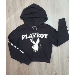 เสื้อสเวตเตอร์ Playboy ผ้าหนา มีฮู้ด ลายสกรีนสวยไซส์ S รอบอก 39 ความยาว 18 นิ้ว