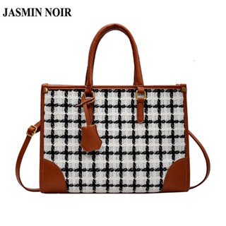 Jasmin NOIR กระเป๋าถือ กระเป๋าสะพายไหล่ ผ้าขนสัตว์ ลายสก๊อต ขนาดใหญ่ สําหรับสตรี