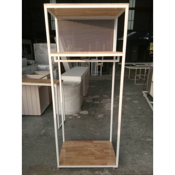 99HomeStore ราวแขวน+ชั้นเก็บของ(สำเร็จรูป) ก40*ย80*ส200