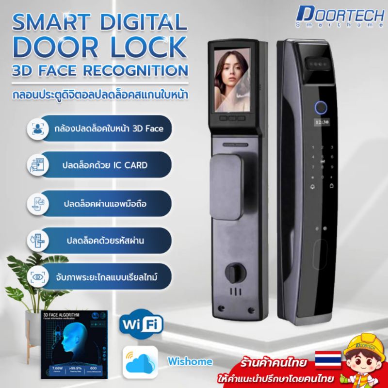 Digital Door Lock รุ่น DF8 (ใช้กับบานสวิงเท่านั้น) 3D Face Recognition กลอนประตูดิจิตอล สมาร์ทล็อค Smart Door Lock