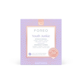 FOREO UFO Masks Youth Junkie 2.0 x 6 ฟอริโอ้ ยูเอฟโอมาส์ก สูตรฟื้นฟูผิวด้วยสารสกัดจากคอลลาเจน (6 ซอง/กล่อง)