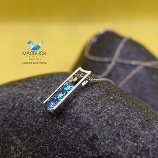 Madduckjewels จี้พลอยแท้ลอนดอนบลูโทปาซ (London Blue Topaz) ตัวเรือนเงินแท้ ชุบโรเดียม PD2102LB