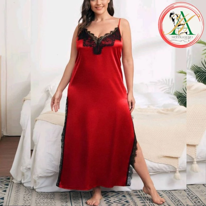 ชุดนอนสาวอวบ ชุดนอนไซส์ใหญ่ ชุดนอนไม่ได้นอนสาวอวบ ชุดนอนผ้าซาตินไซส์ใหญ่ 1XL-4XL ไม่​ระบุชื่อ​สินค้า thumbnail 4