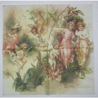 Pladao Napkin ภาพกามเทพ Cupid น้อยในสวนดอกไม้ กระดาษ แนพกิ้น สำหรับงานศิลปะ เดคูพาจ decoupage ขนาด L 33x33