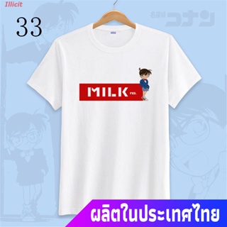 Illicit นักสืบโคนันเสื้อยืดถักฤดูร้อน เสื้อยืดคอกลมแขนสั้นพิมพ์ลายการ์ตูน Detective Conan Detective Conan Round neck T-s