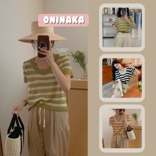 Oninaka เสื้อไหมพรมถัก ลายน่ารักสดใส  เสื้อแฟชั่นผญ เสื้อยืด 7302#