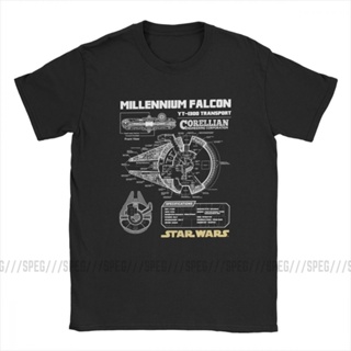    Star Wars Millennium Falcon Schematics Men Quality Luxxry Cotton Short Sleeve T-Shirt Round Neck Men Plus Size T_04