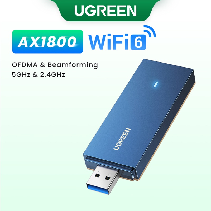 Ugreen AX1800 อะแดปเตอร์รับสัญญาณเครือข่าย WiFi6 USB3.0 5G&2.4G Dual-band USB Wifi สําหรับ PC แล็ปท็อป เสาอากาศ Wifi USB การ์ดเครือข่ายอีเธอร์เน็ต