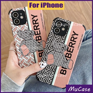 เคสพื้นผิวหนัง iPhone 6 6S 6G 7 8 SE 2020 X XS XR 11 12 13 Plus Mini Pro Max เคส หมี สีดำ ซิลิโคน กันกระแทก ซิลิโคน