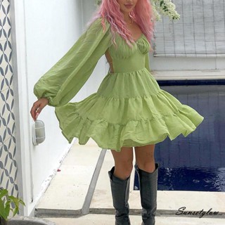 S-g/boho Ruffles ชุดมินิเดรส ทรงเอ เปิดหลัง สุดชิค เซ็กซี่ สําหรับผู้หญิง Y2K