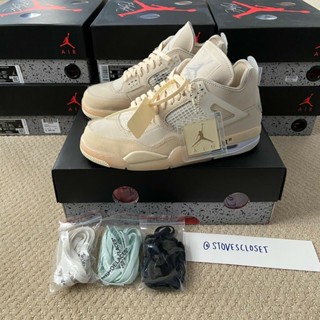 Off-white x Air Jordan 4 retro SP cream/sail aj4 รองเท้าบาสเก็ตบอล CV9388-100