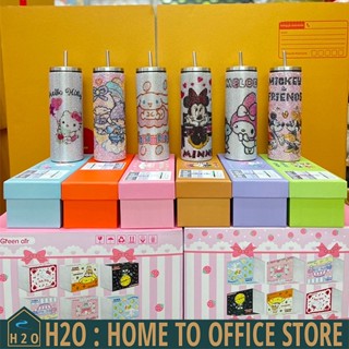 [พร้อมส่ง] แก้วเพชรลายการ์ตูนซานริโอ (Sanrio) พร้อมกล่อง + หลอดสแตนเลส ขนาด 600 ml.