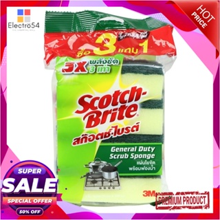 SCOURER ฟองน้ำพร้อมใยขัด SCOTH-BRITE GENGRAL DUTY 3x4นิ้ว 3แถม1SCOURER SPONGE SCOTH-BRITE GENERAL DUTY 3X4" 4 PCS