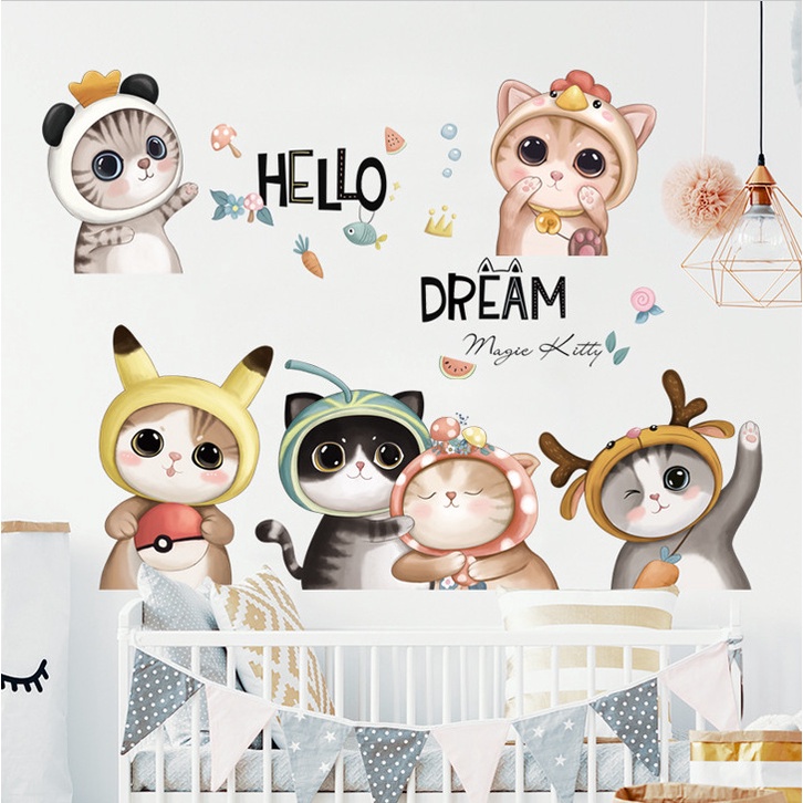 สติ๊กเกอร์ติดผนัง ลายแมว สวนสัตว์ เด็ก สติกเกอร์แต่งผนัง ติดตู้ wallsticker สติ๊กเกอร์แต่ง M07098