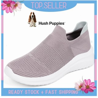 Hush Puppies รองเท้าผ้าใบลําลอง ส้นแบน สีดํา เหมาะกับการเล่นกีฬา สําหรับสตรี ไซซ์ EU 40 41 42 44